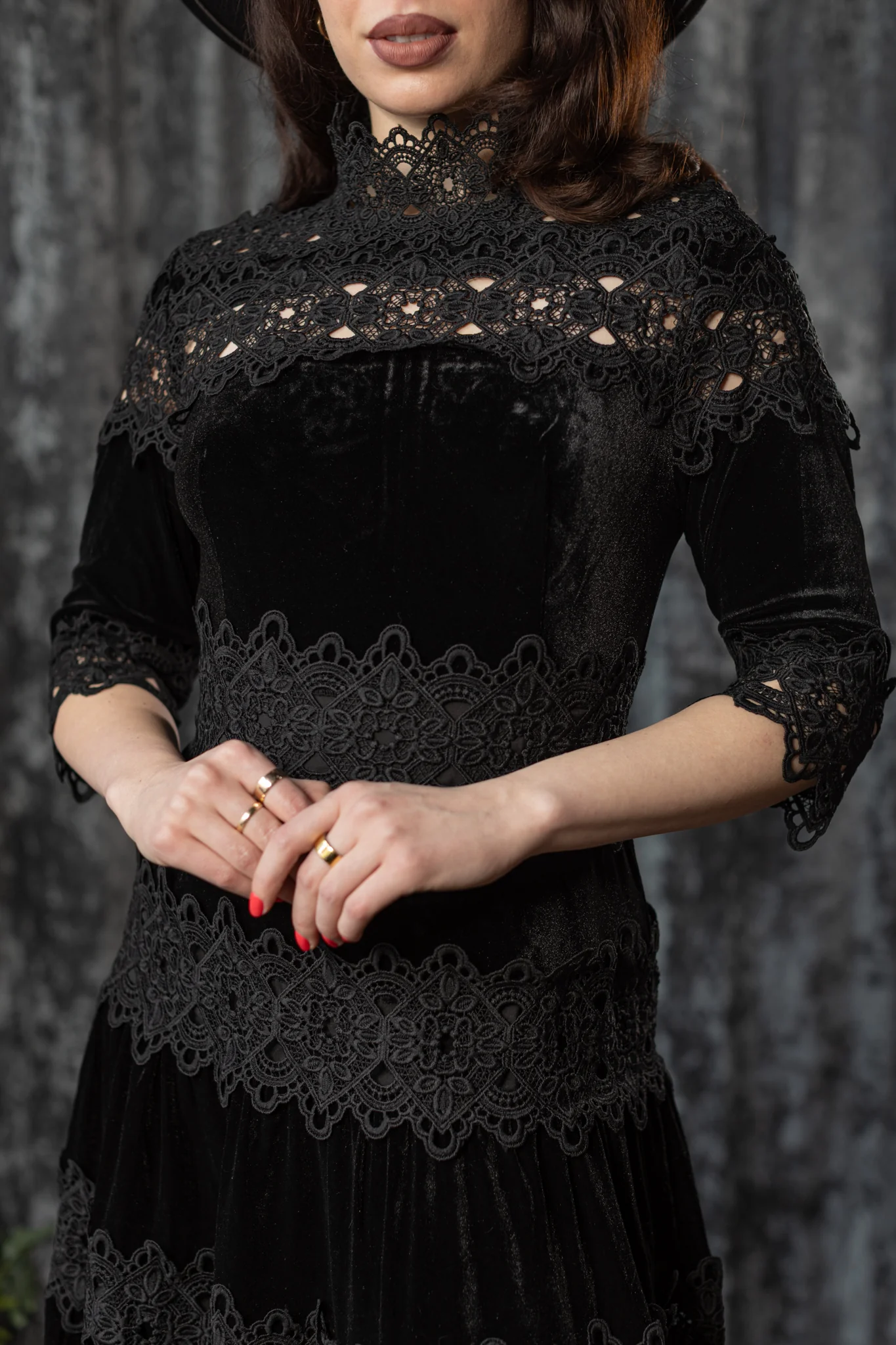ELOWYN - Velvet and lace tiered maxi dress - PRE-ORDER - Image 3