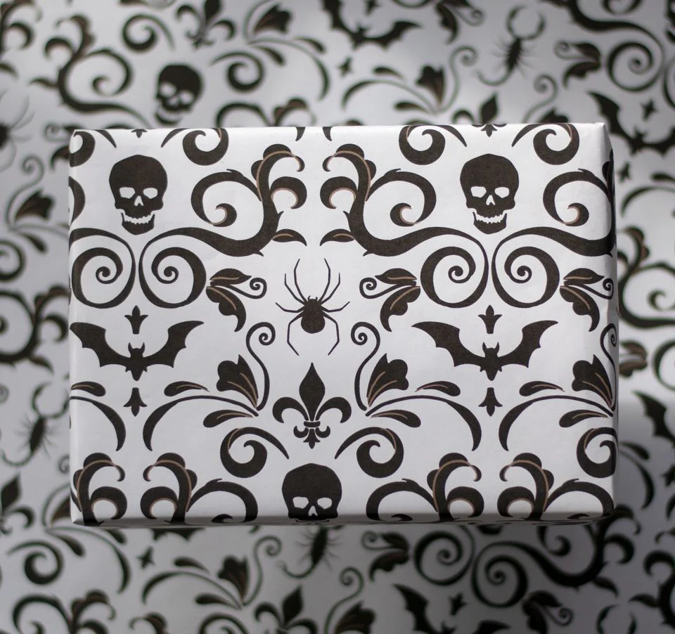 Gothic Damask Gift Wrap - Bone (1 Sheet) - Image 2