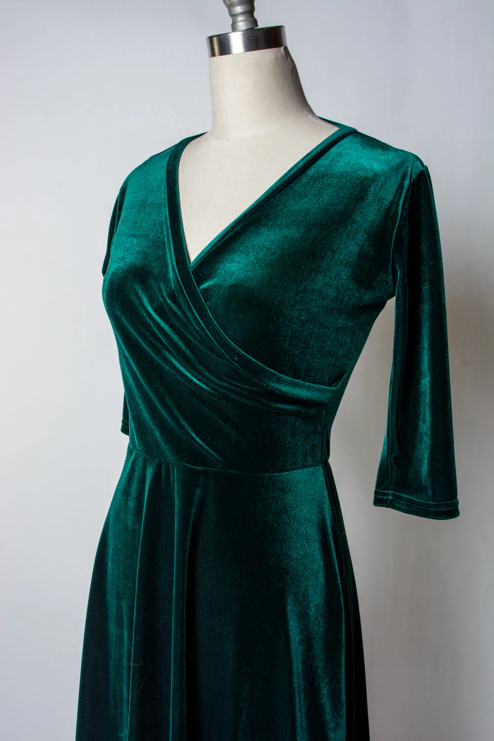 Joanie Knit Dress 3/4 Sleeve - Stretch Velvet, Hunter Green - Image 2