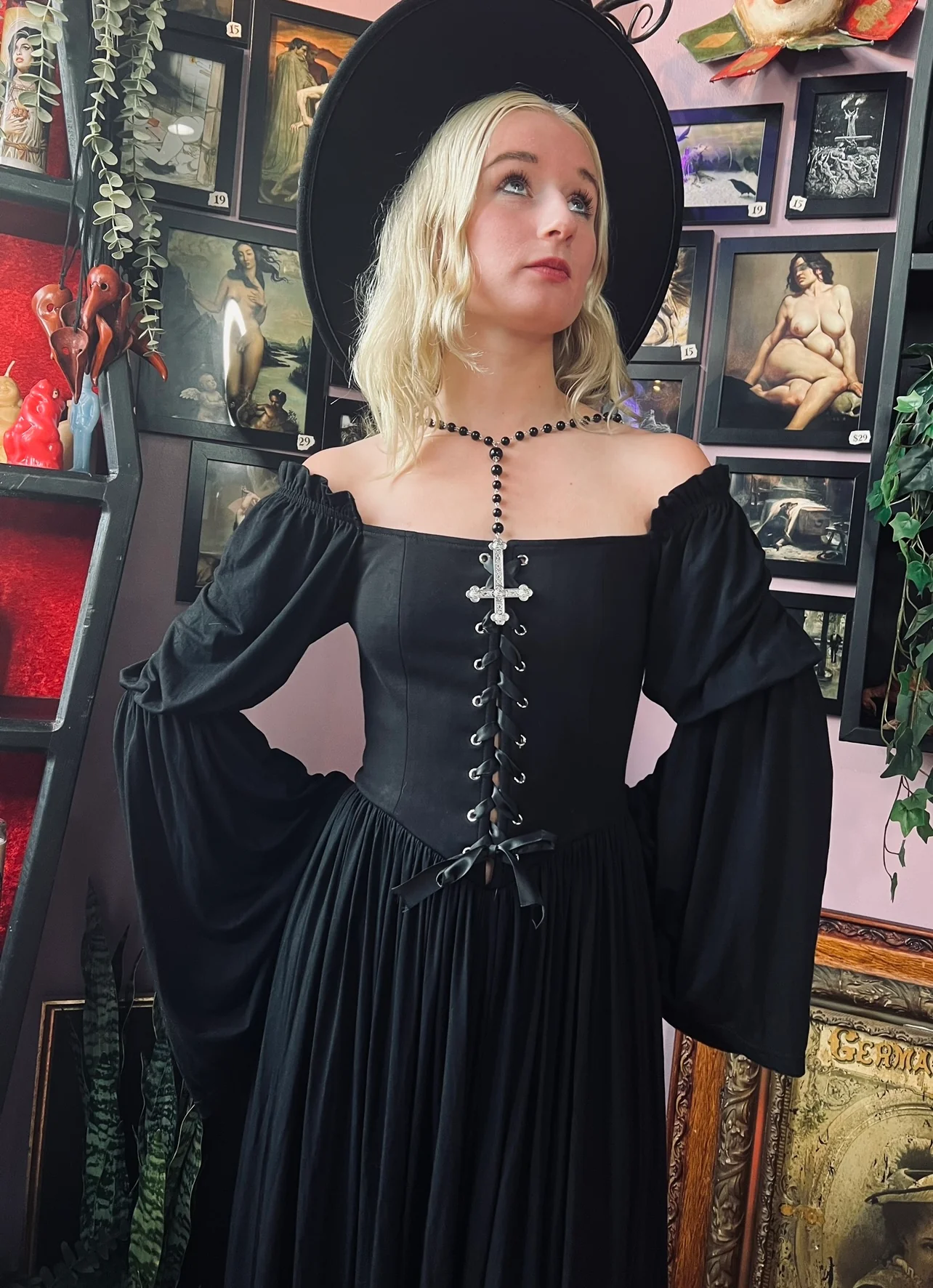 Lilith - Dark Cottage Goth Lace Up Jersey Dress - READY TO SHIP - Image 11