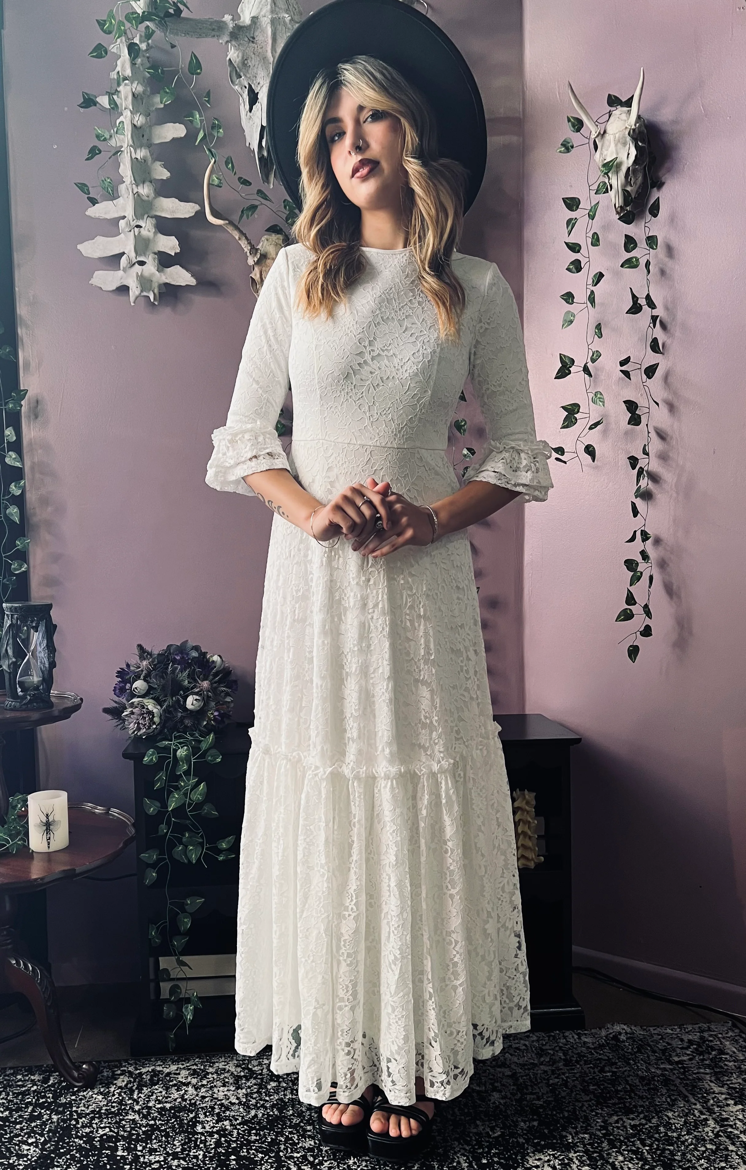 Mina - Ivory Floral Lace Bride of the Vampire Maxi Dress - READY TO SHIP - Image 10