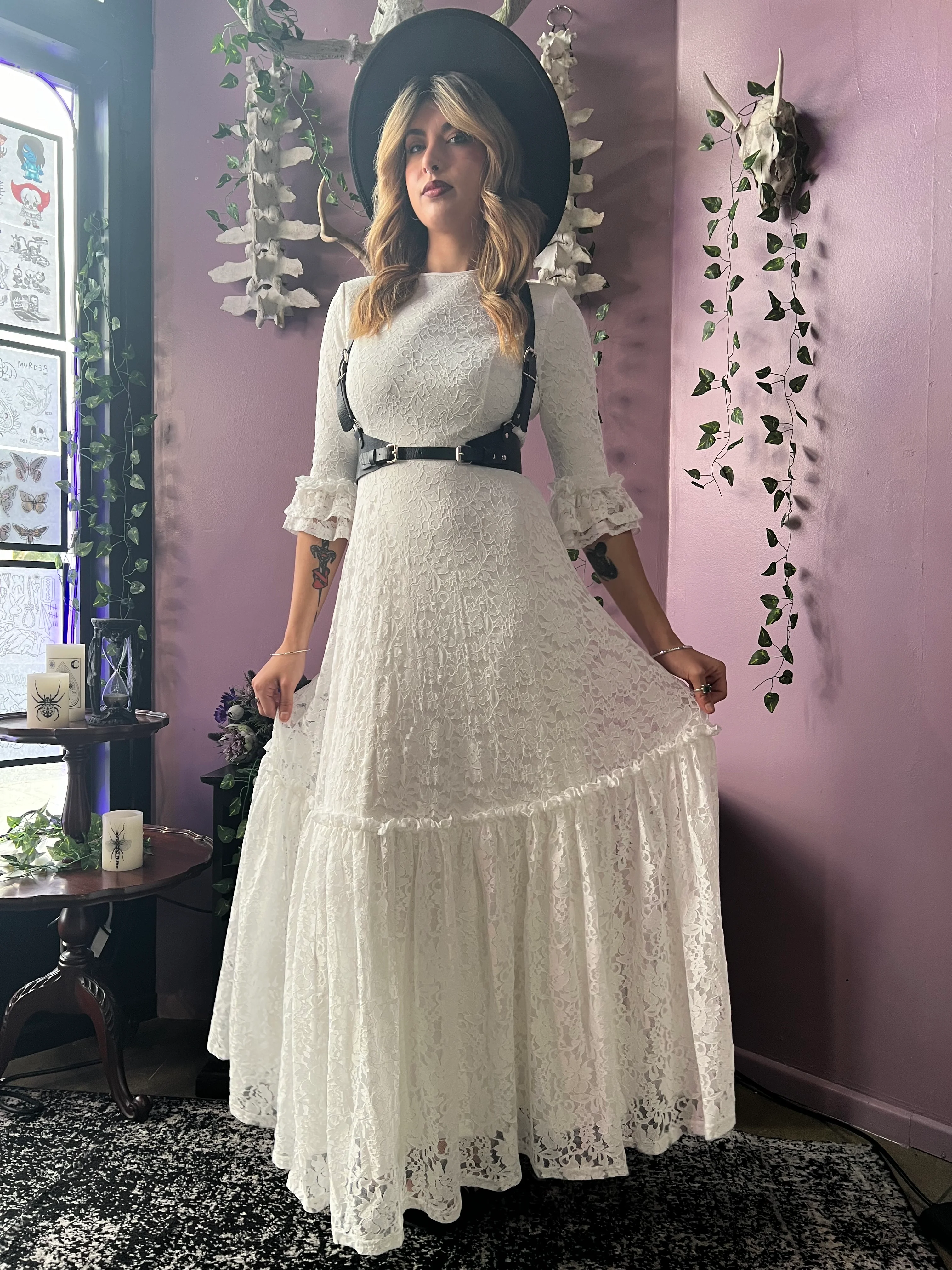 Mina - Ivory Floral Lace Bride of the Vampire Maxi Dress - READY TO SHIP - Image 14
