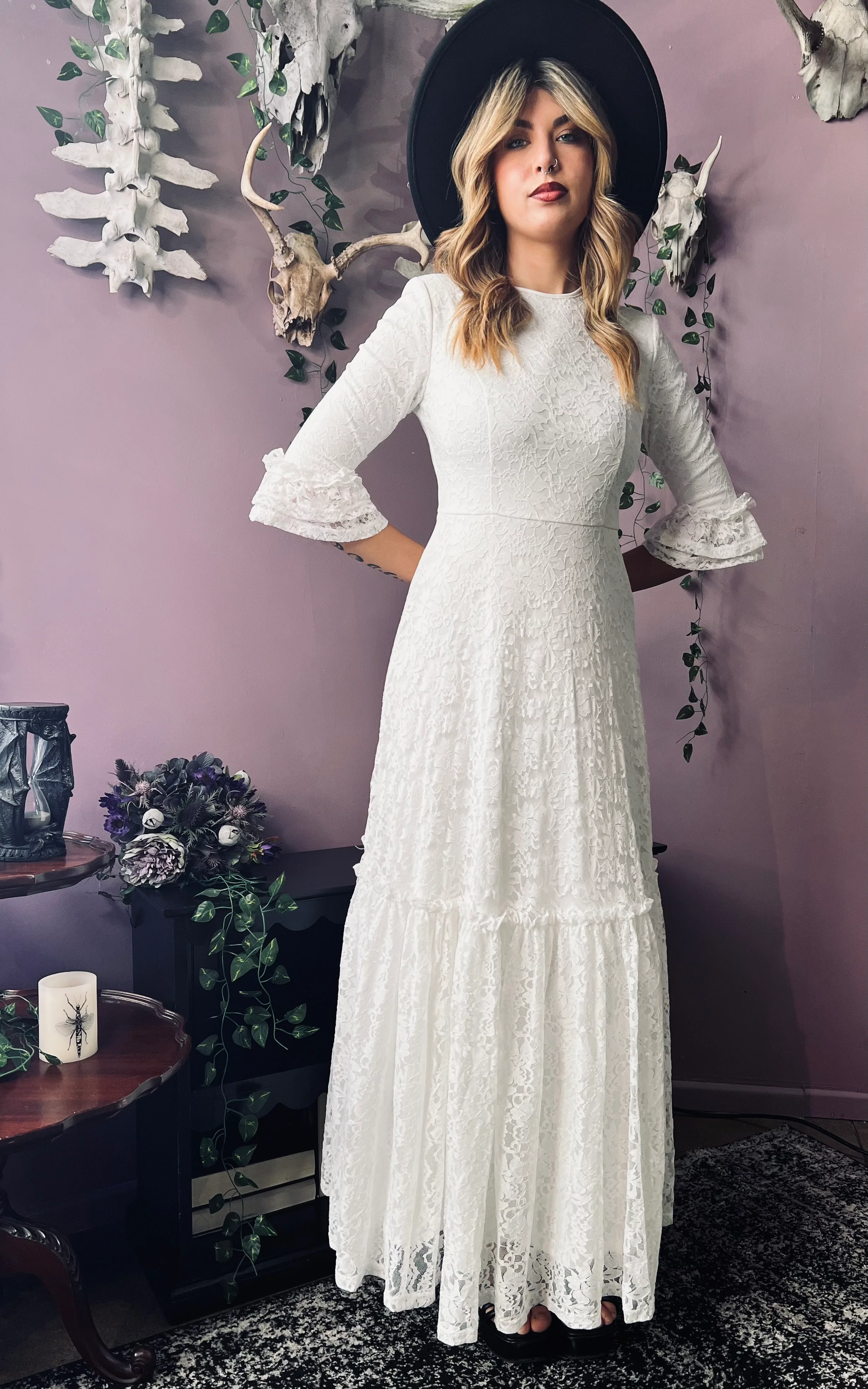 Mina - Ivory Floral Lace Bride of the Vampire Maxi Dress - READY TO SHIP - Image 8
