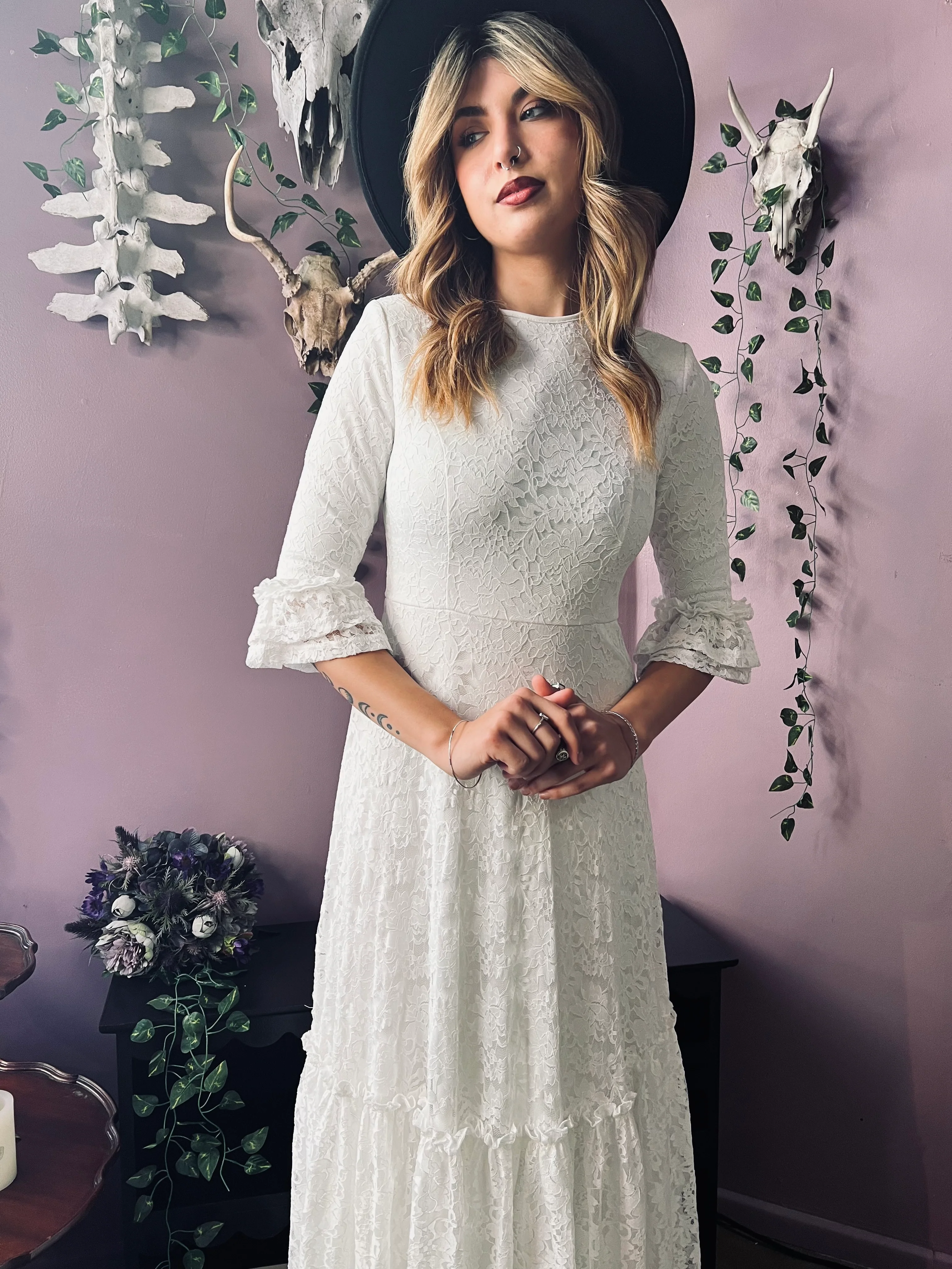 Mina - Ivory Floral Lace Bride of the Vampire Maxi Dress - READY TO SHIP - Image 9
