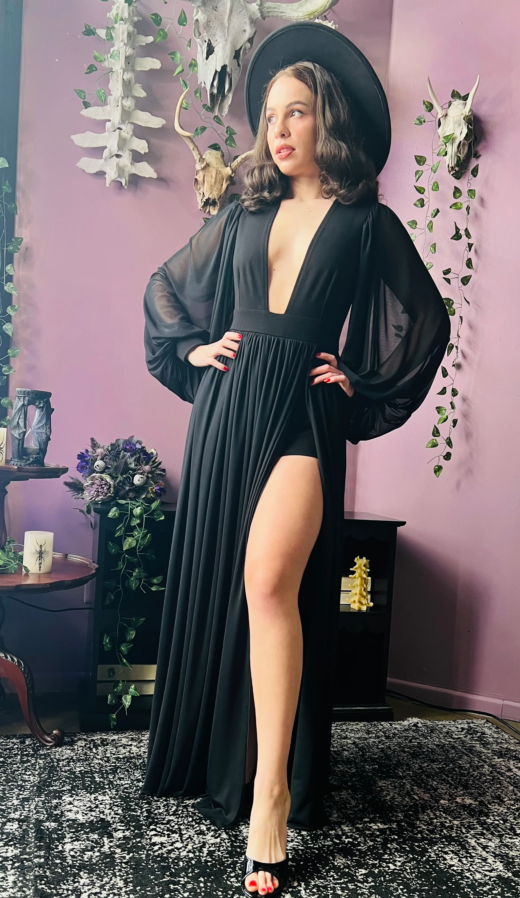 Minerva - Hauntingly Dramatic Mesh Maxi Dress with Built In Shorts  - READY TO SHIP - Image 5