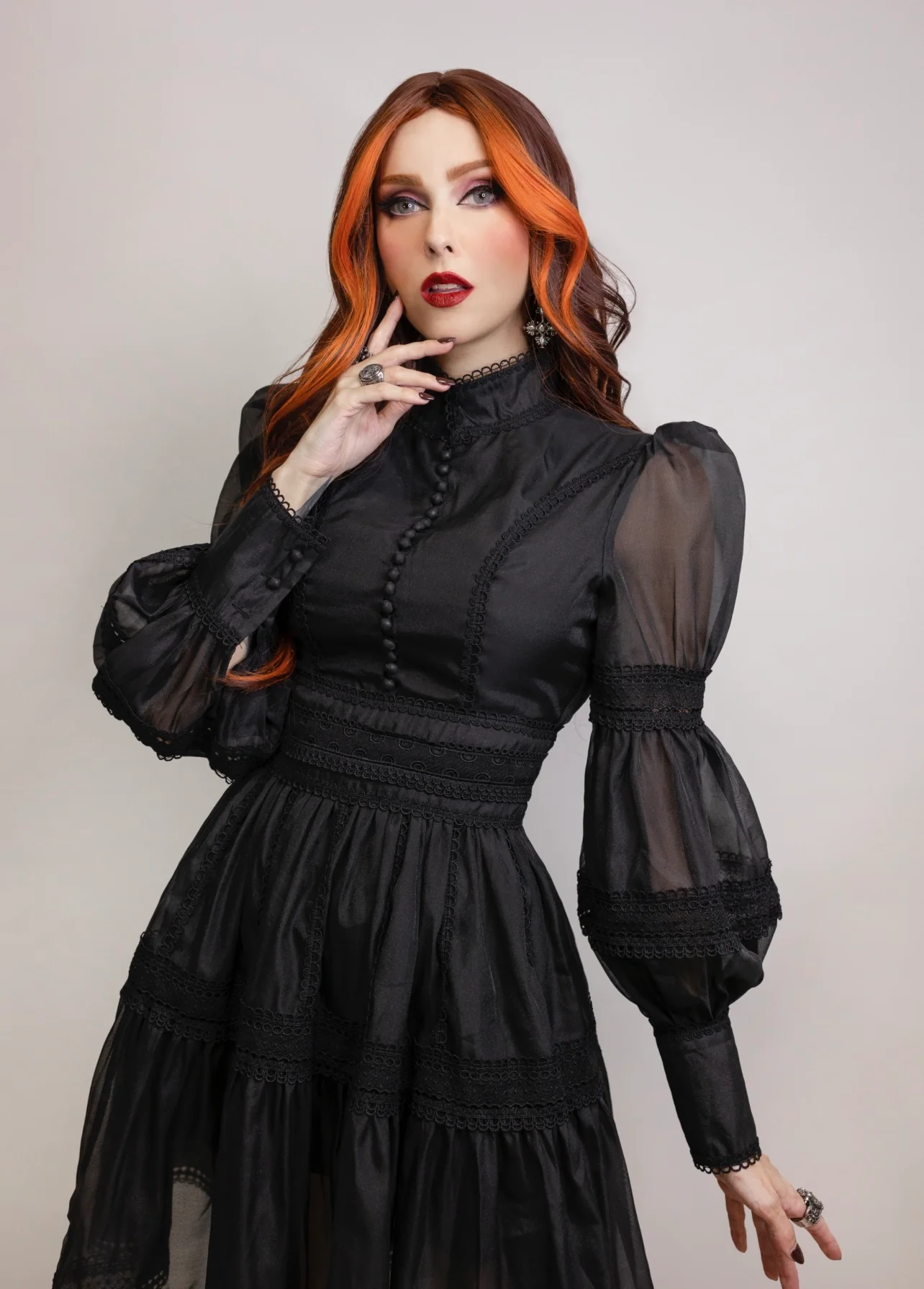 Morgana - Romantic Victorian Inspired Party Dress - BLACK - Ready To Ship - Image 13