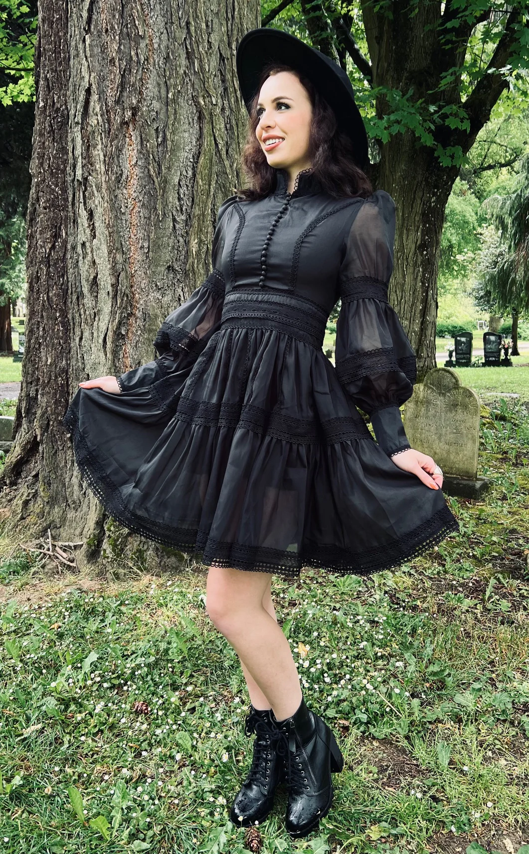 Morgana - Romantic Victorian Inspired Party Dress - BLACK - Ready To Ship - Image 4