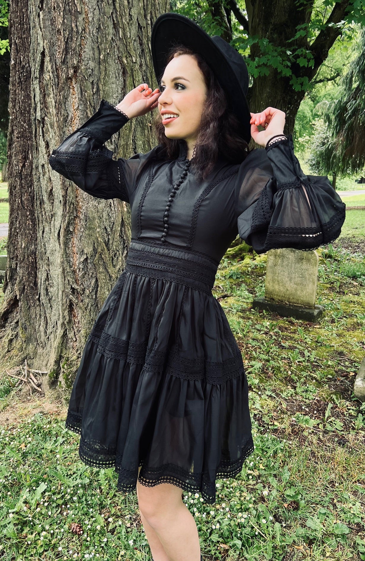 Morgana - Romantic Victorian Inspired Party Dress - BLACK - Ready To Ship - Image 6