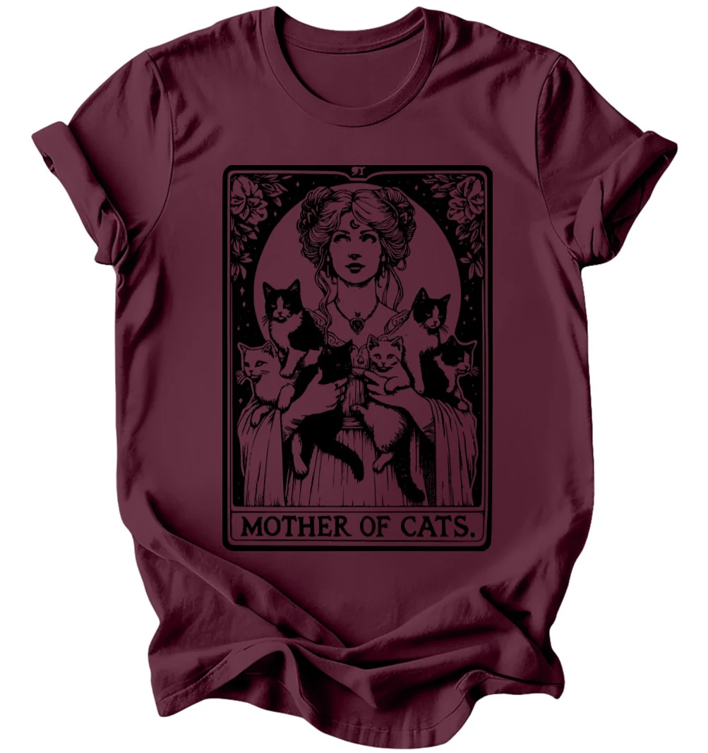 Mother of Cats Tarot - Burgundy or Emerald T-Shirt - Image 2