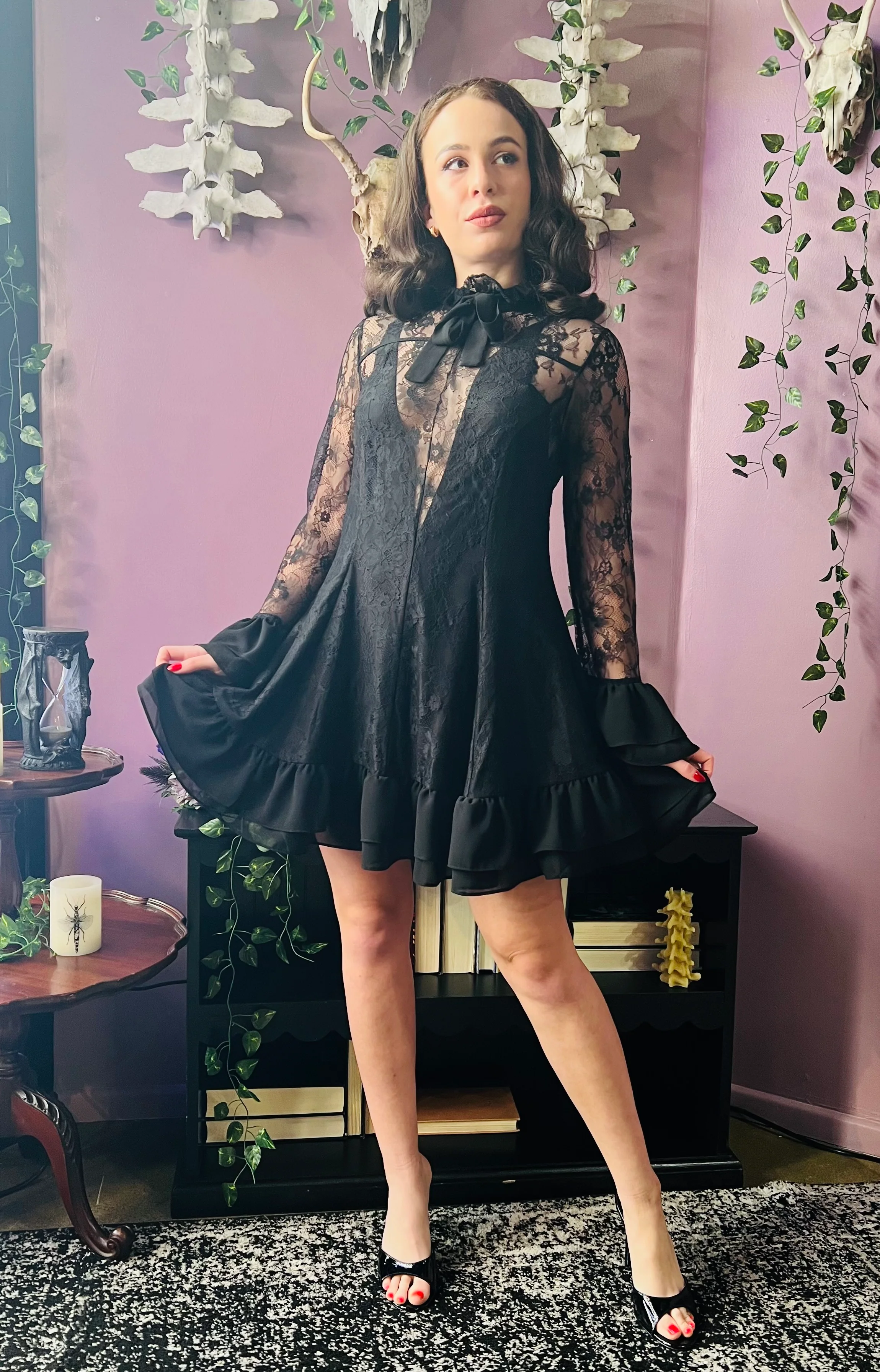 Nightshade - Dark Romantic Floral Mini Babydoll Dress  - READY to SHIP - Image 2