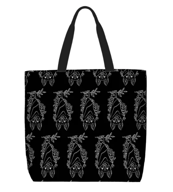 Printed Beach Bag / XL Tote Bag -  Floral Bat
