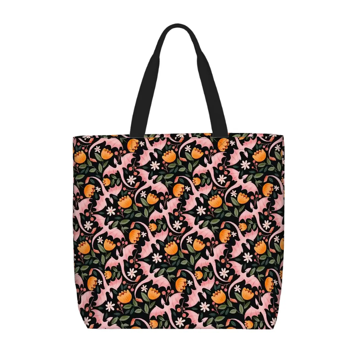 Printed Beach Bag / XL Tote Bag - floral dragons