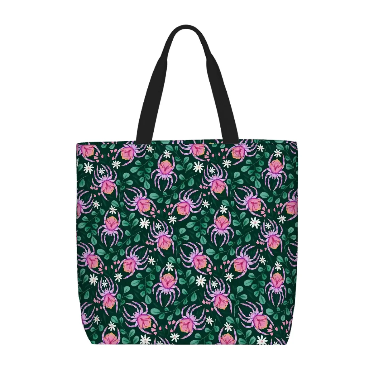 Printed Beach Bag / XL Tote Bag - floral spiders