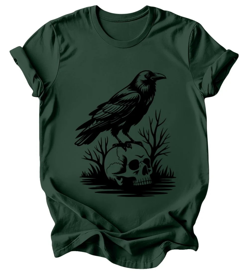 Raven Skull - Burgundy or Emerald T-Shirt