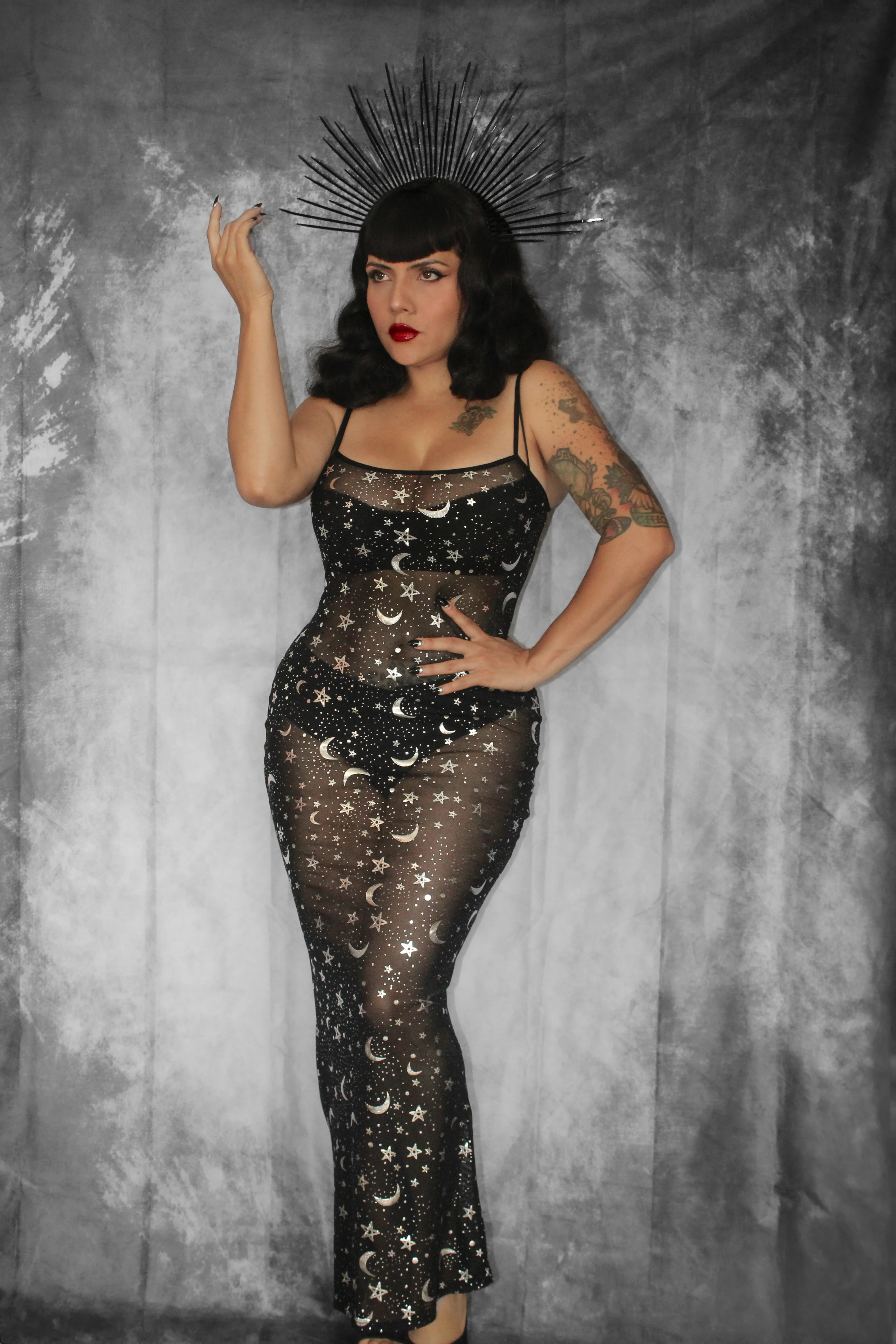 Sheer Hourglass Maxi Dress - Metallic Moon & Stars - READY to SHIP - Image 2