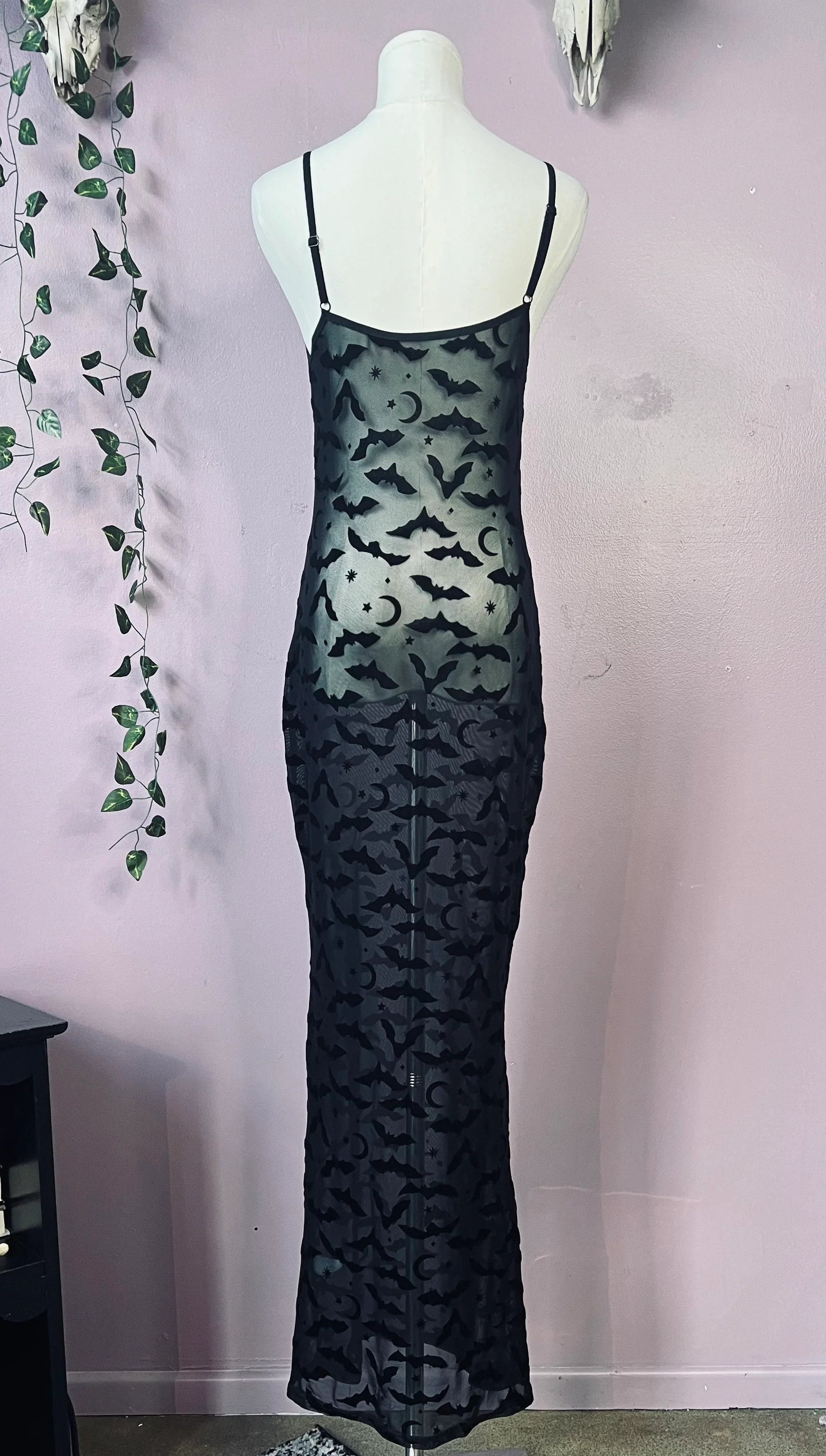 Sheer Hourglass Maxi Dress - Velvet Flocked Bats - READY TO SHIP! - Image 6