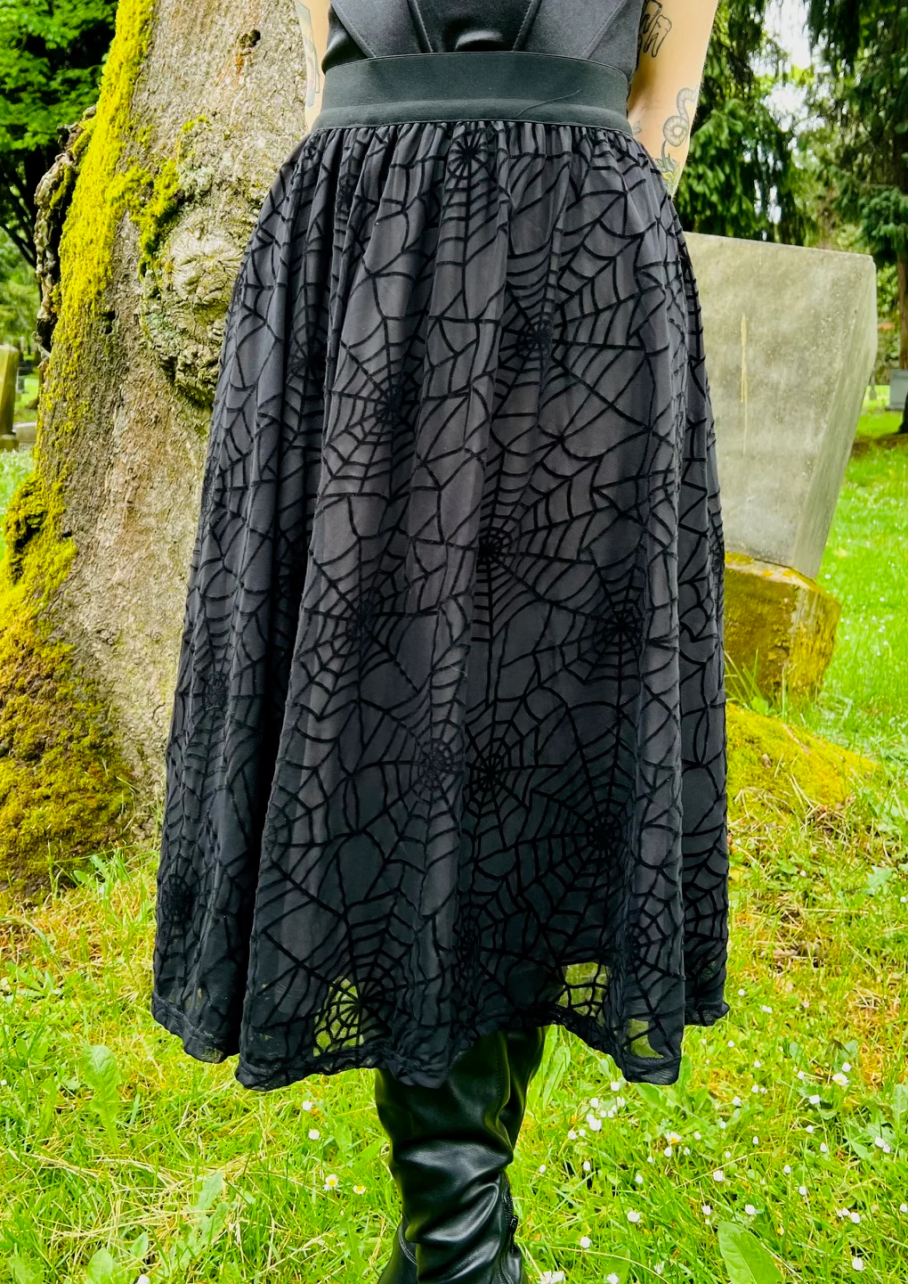 The Aradia Skirt  - Velvet Spider Web Flocked Full SKIRT - READY TO SHIP - Image 4