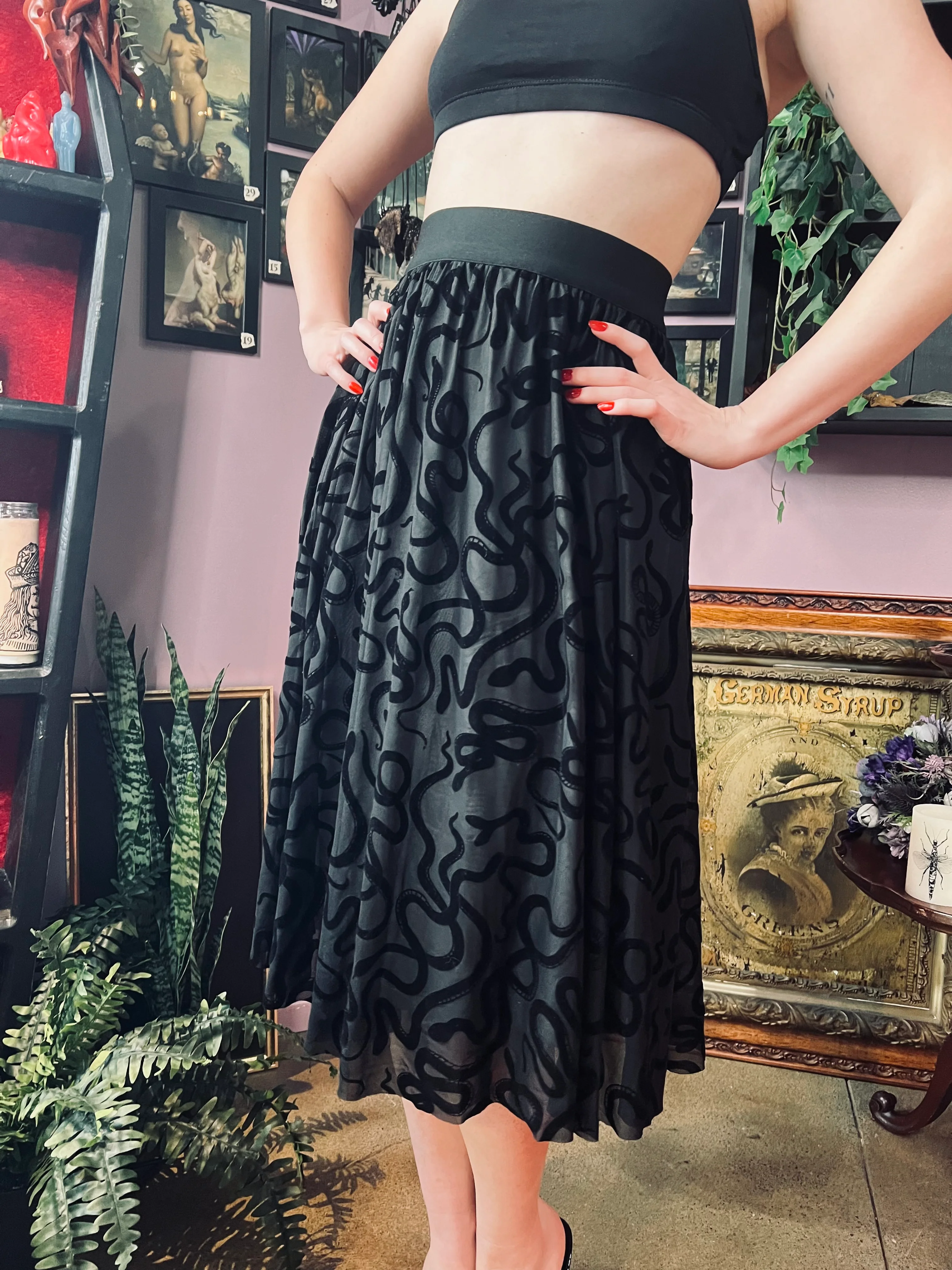 The Serpentine Skirt - Velvet Snake Flocked Full SKIRT - READY TO SHIP - Image 3