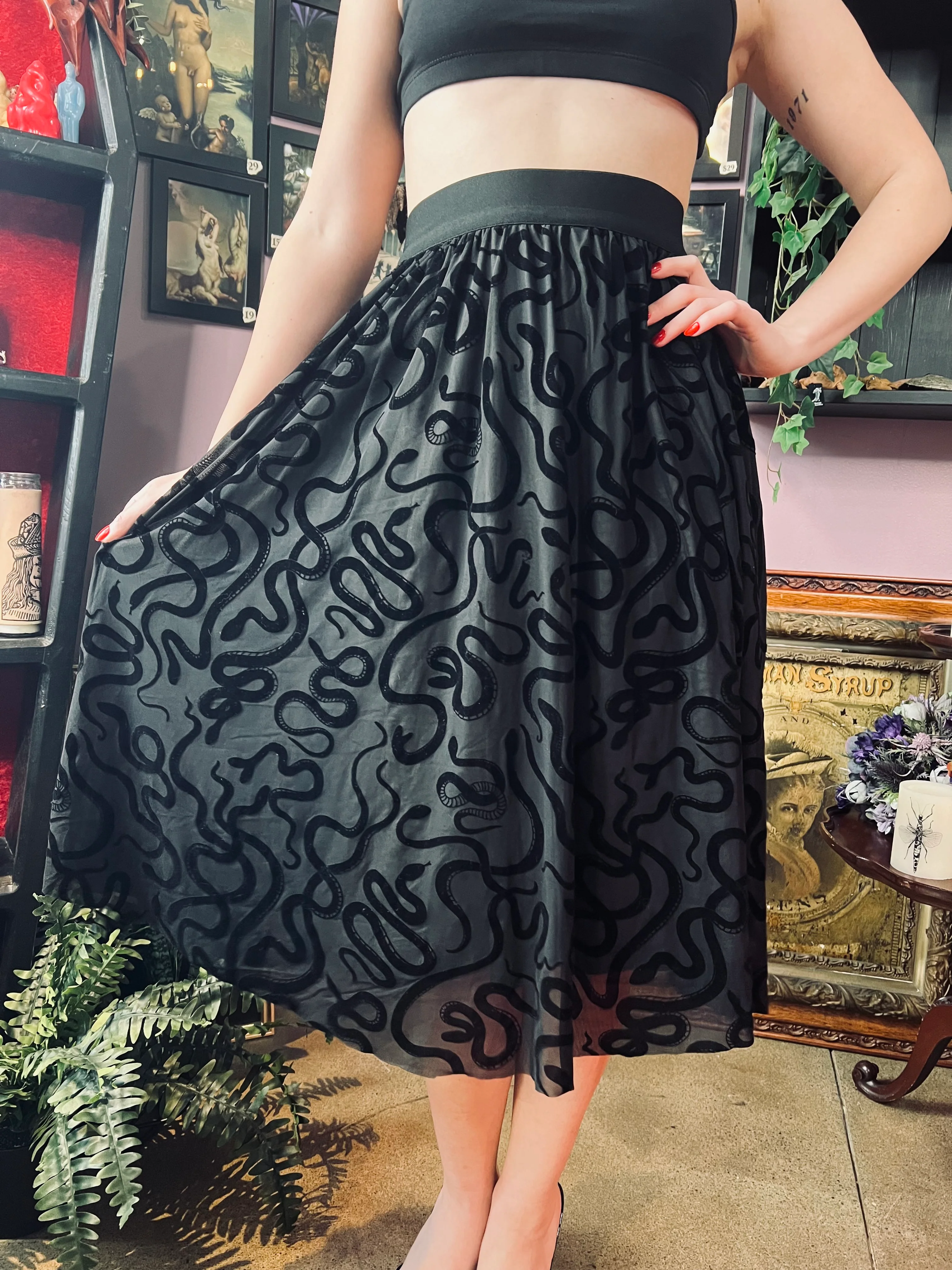 The Serpentine Skirt - Velvet Snake Flocked Full SKIRT - READY TO SHIP - Image 4