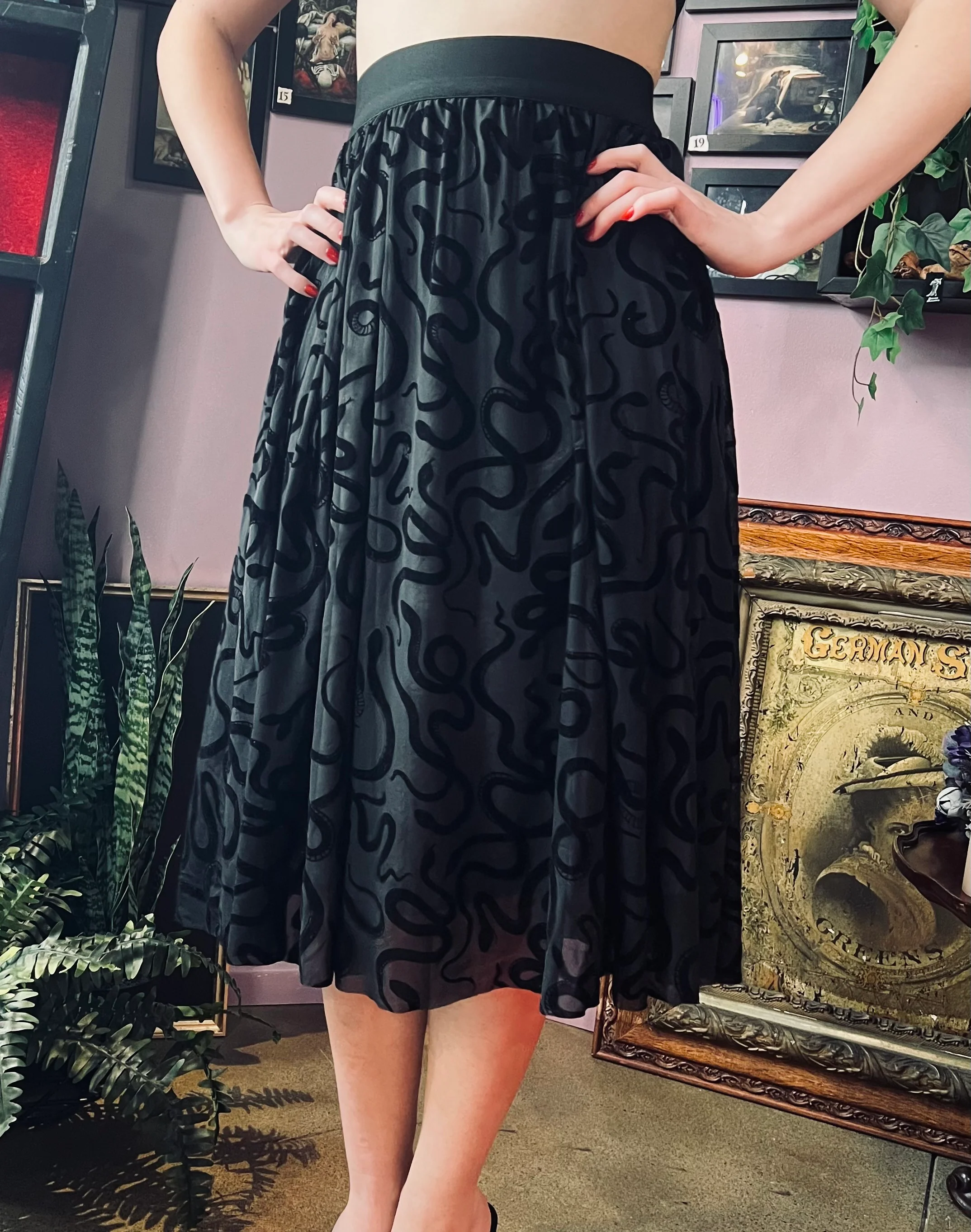 The Serpentine Skirt - Velvet Snake Flocked Full SKIRT - READY TO SHIP - Image 5