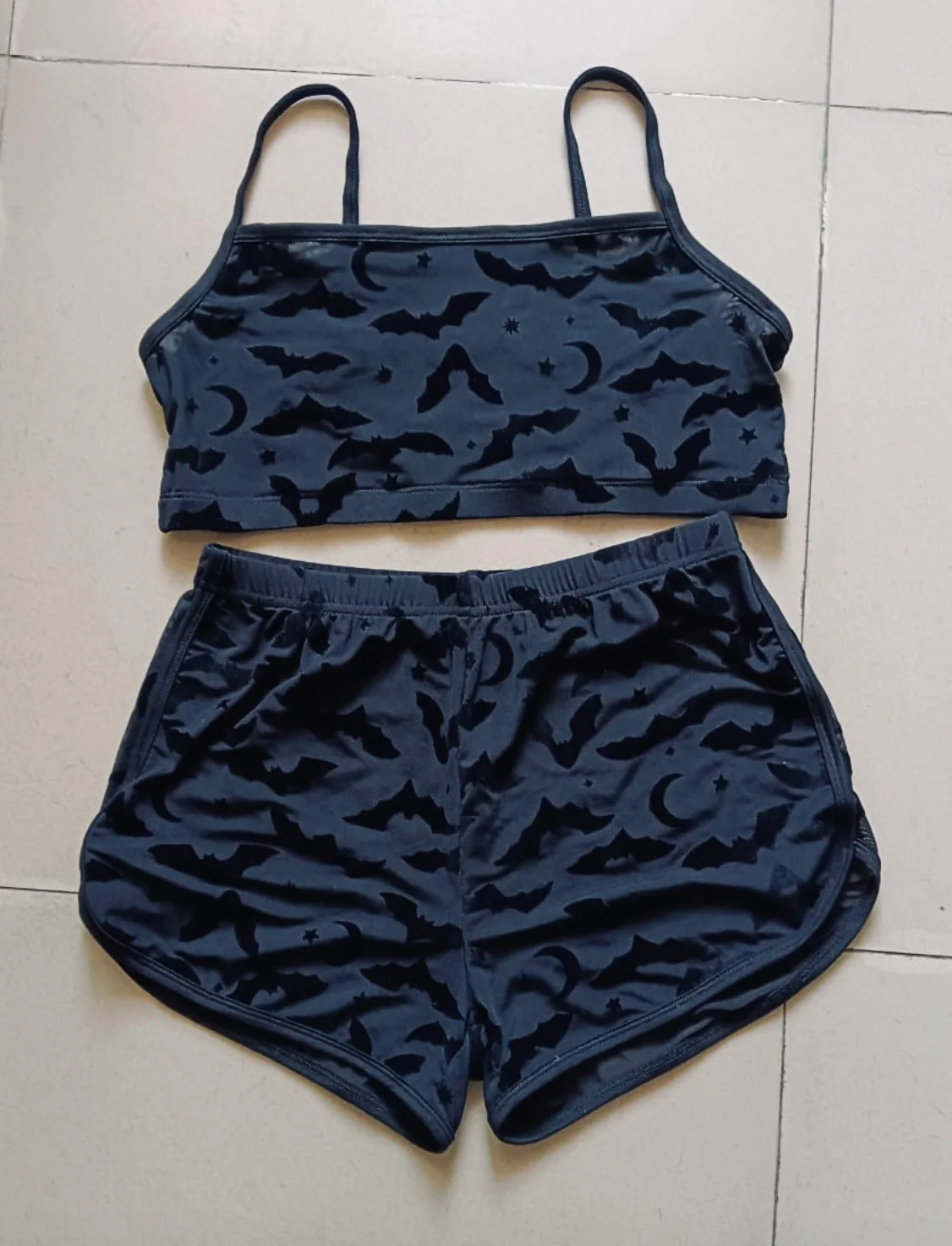 The Sinister Set - BATS - Sheer Velvet Flocked Bat Bra & Shorts Set - READY To SHIP - Image 6