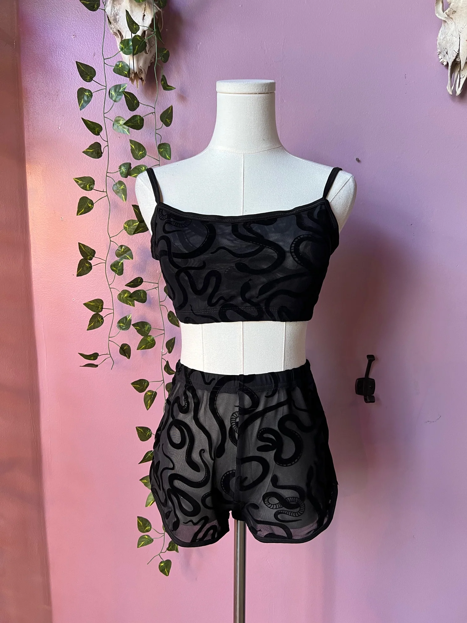 The Sinister Set - SNAKES - Sheer Velvet Flocked Snakes Bra & Shorts Set - READY To SHIP - Image 3