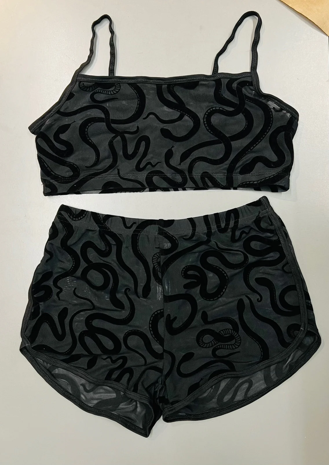 The Sinister Set - SNAKES - Sheer Velvet Flocked Snakes Bra & Shorts Set - READY To SHIP - Image 4