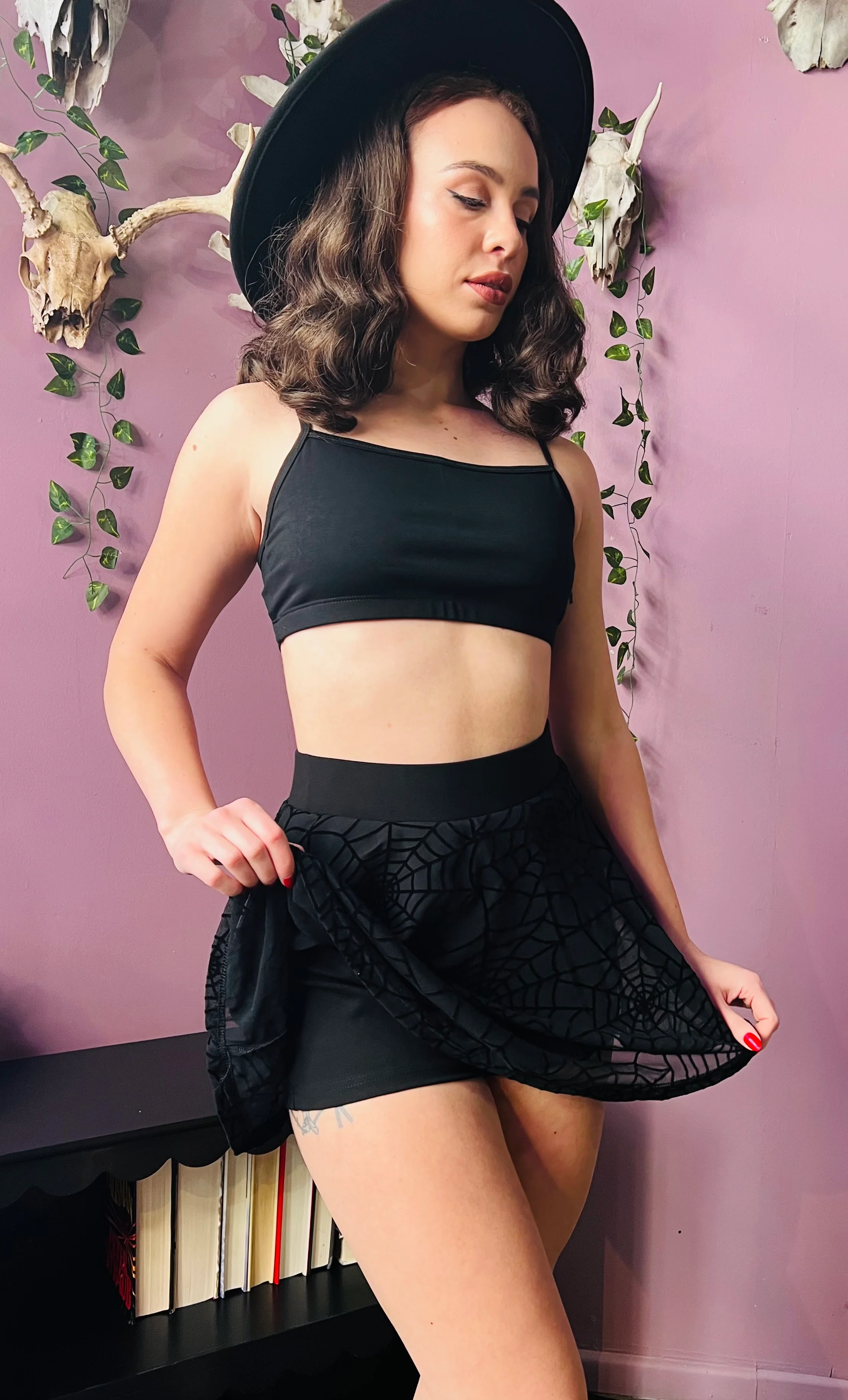 The Morbid Mini Skort - WEBS - Sheer Spider Web Skirt with Built In Shorts - Ready to Ship - Image 5