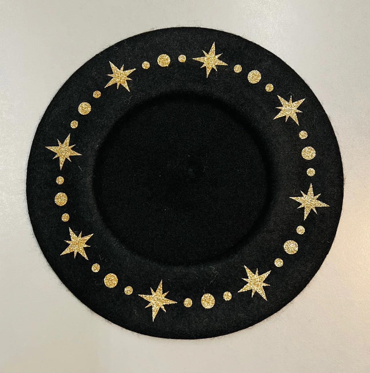 Vegan Beret - Black - Gold Starburst