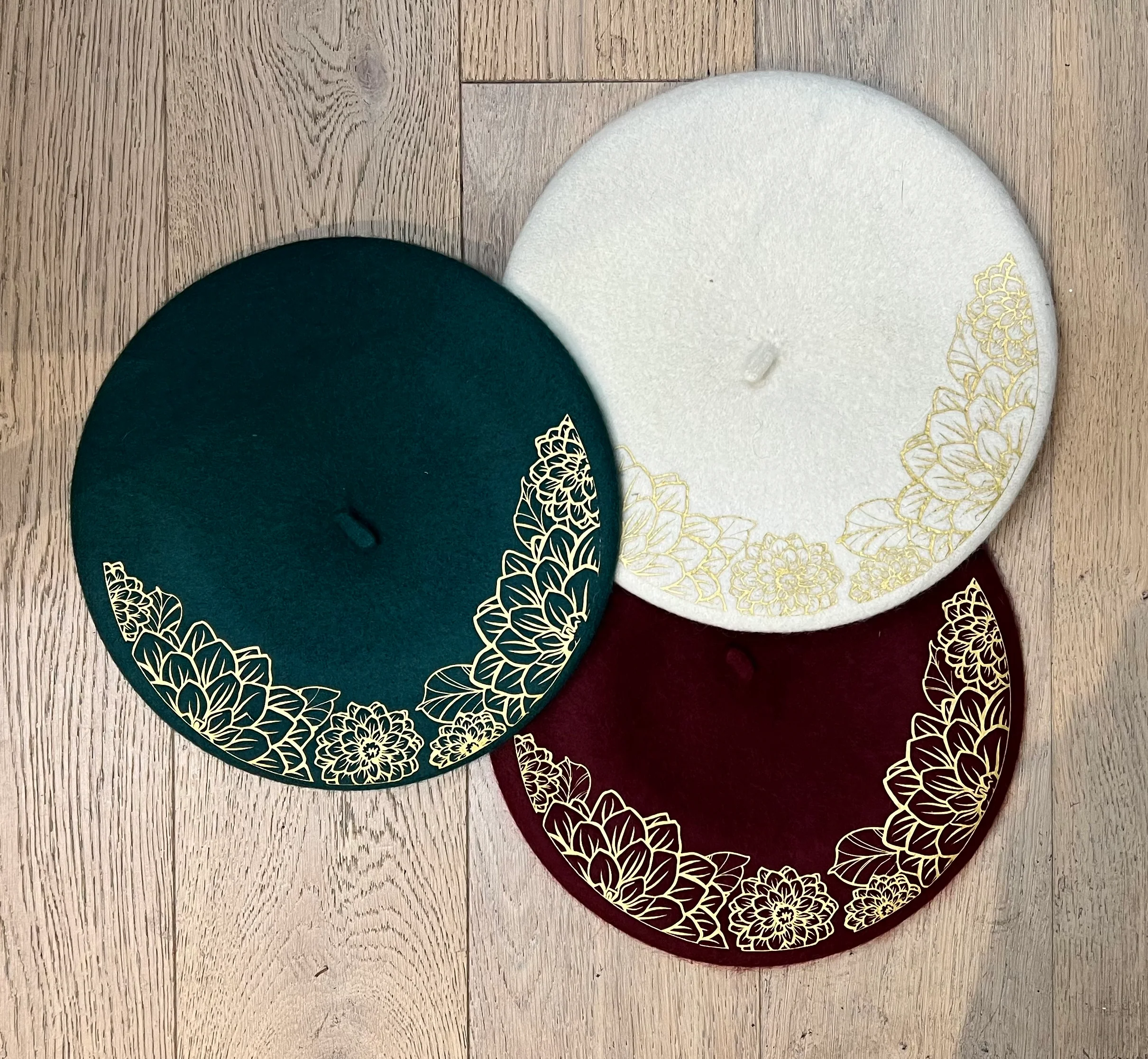 Vegan Beret - Cream - Dahlia Outline - Image 2