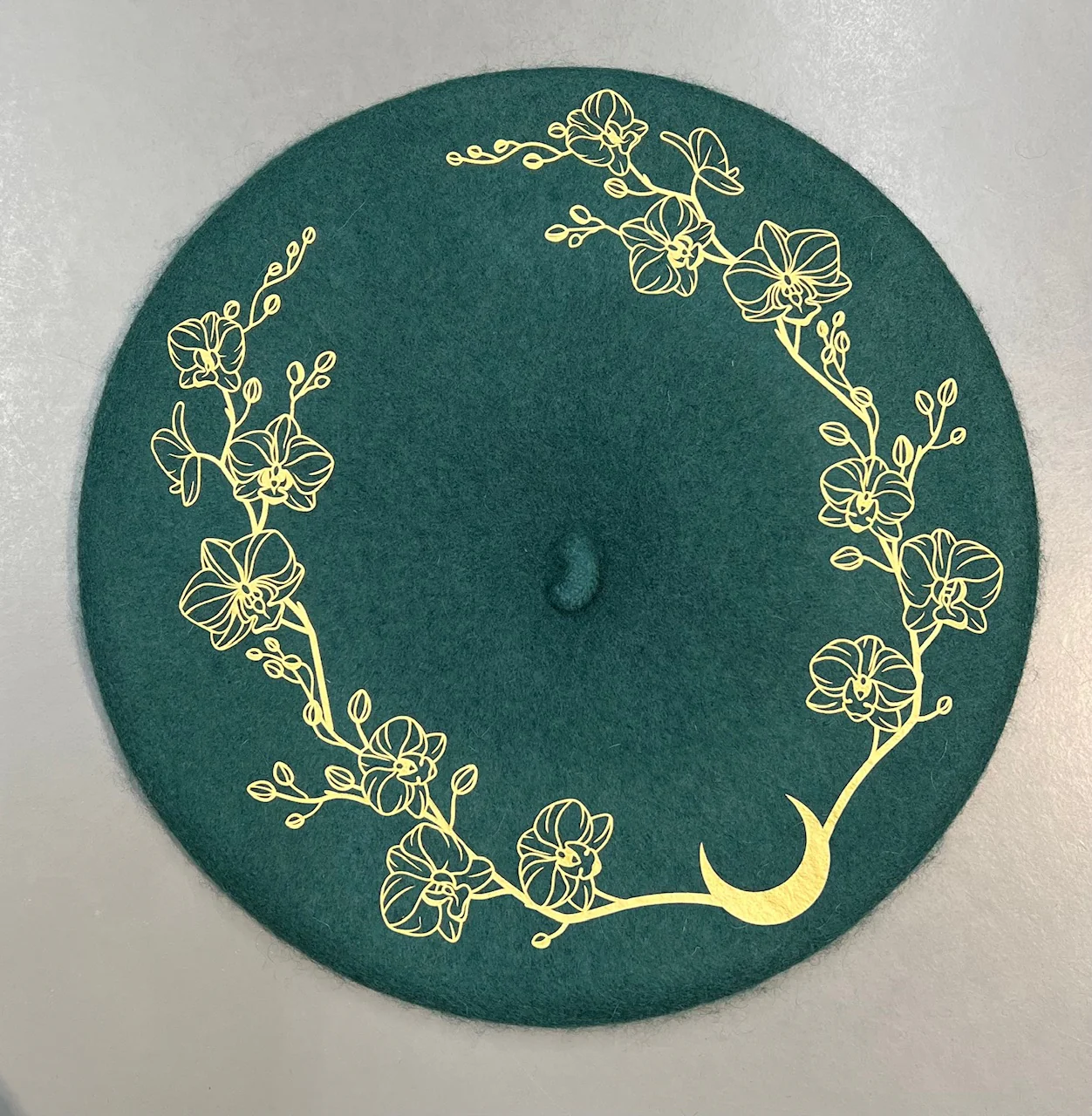 Vegan Beret - Emerald - Orchids