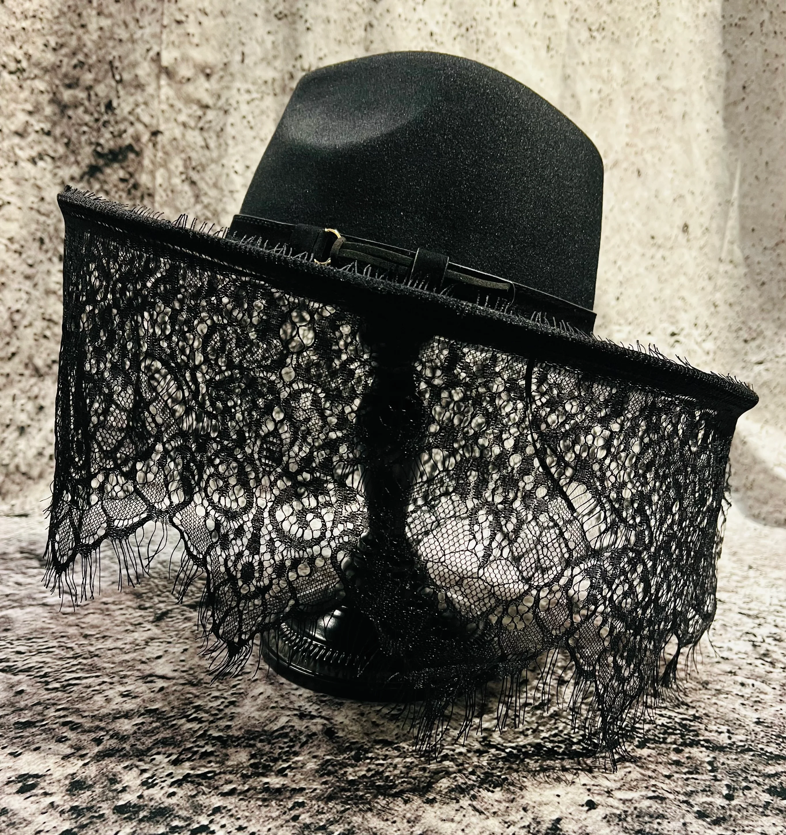 Vegan Felt Hat - Mourning Collection - Funeral Lace - Image 2