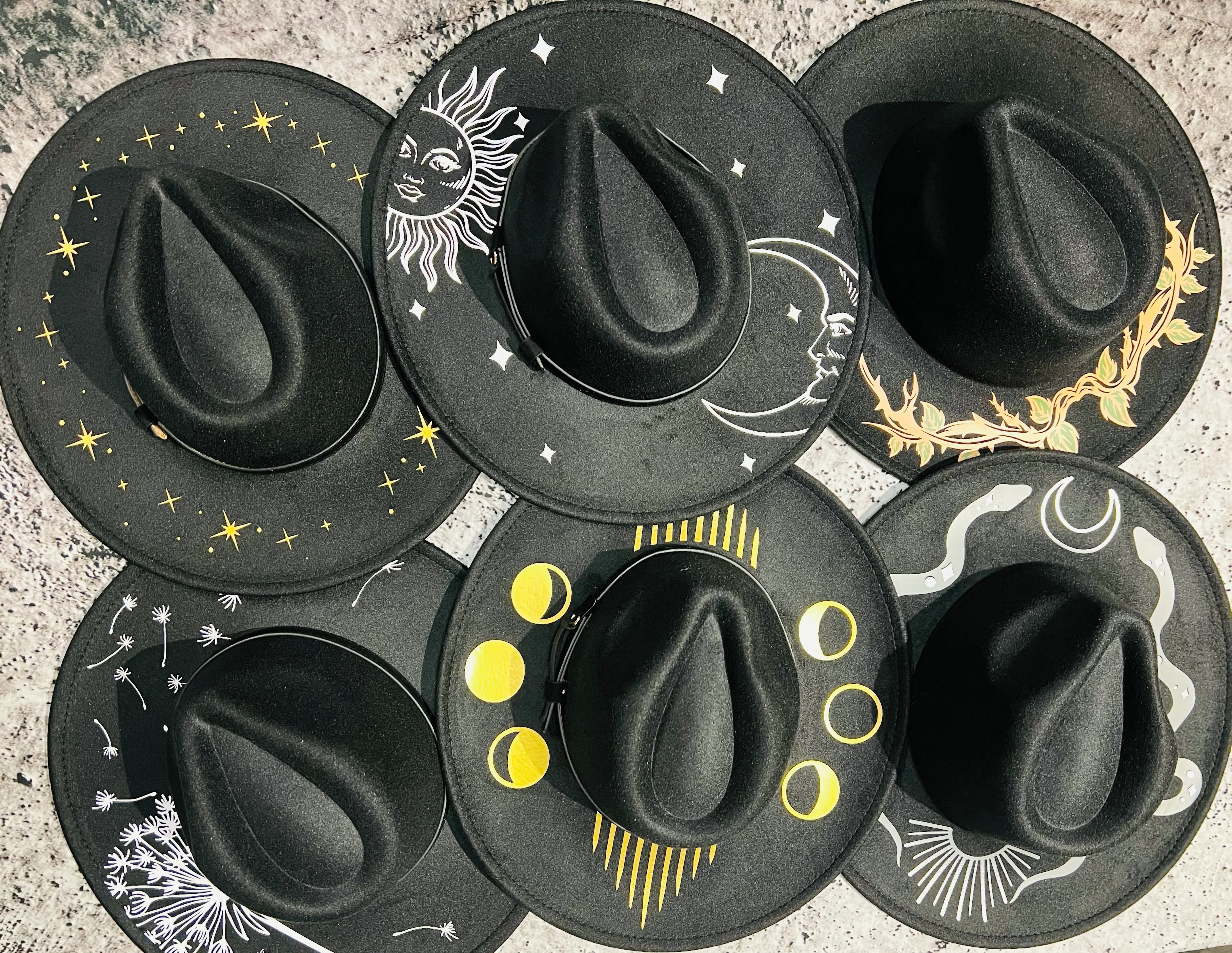 Vegan Felt Hat - XL Brim - Celestial Sun & Moon - Image 2