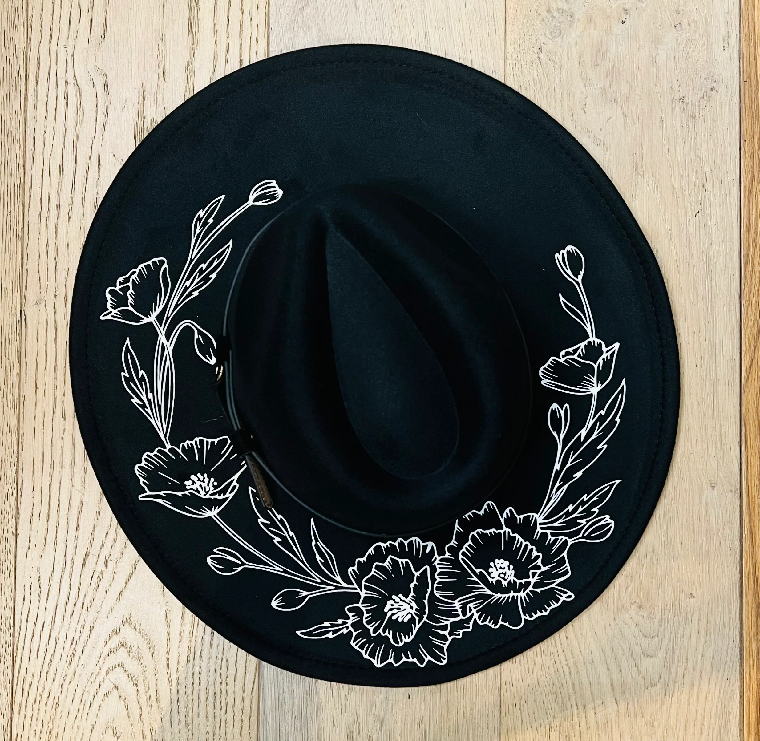 Vegan Felt Hat - XL Brim - Large Poppies