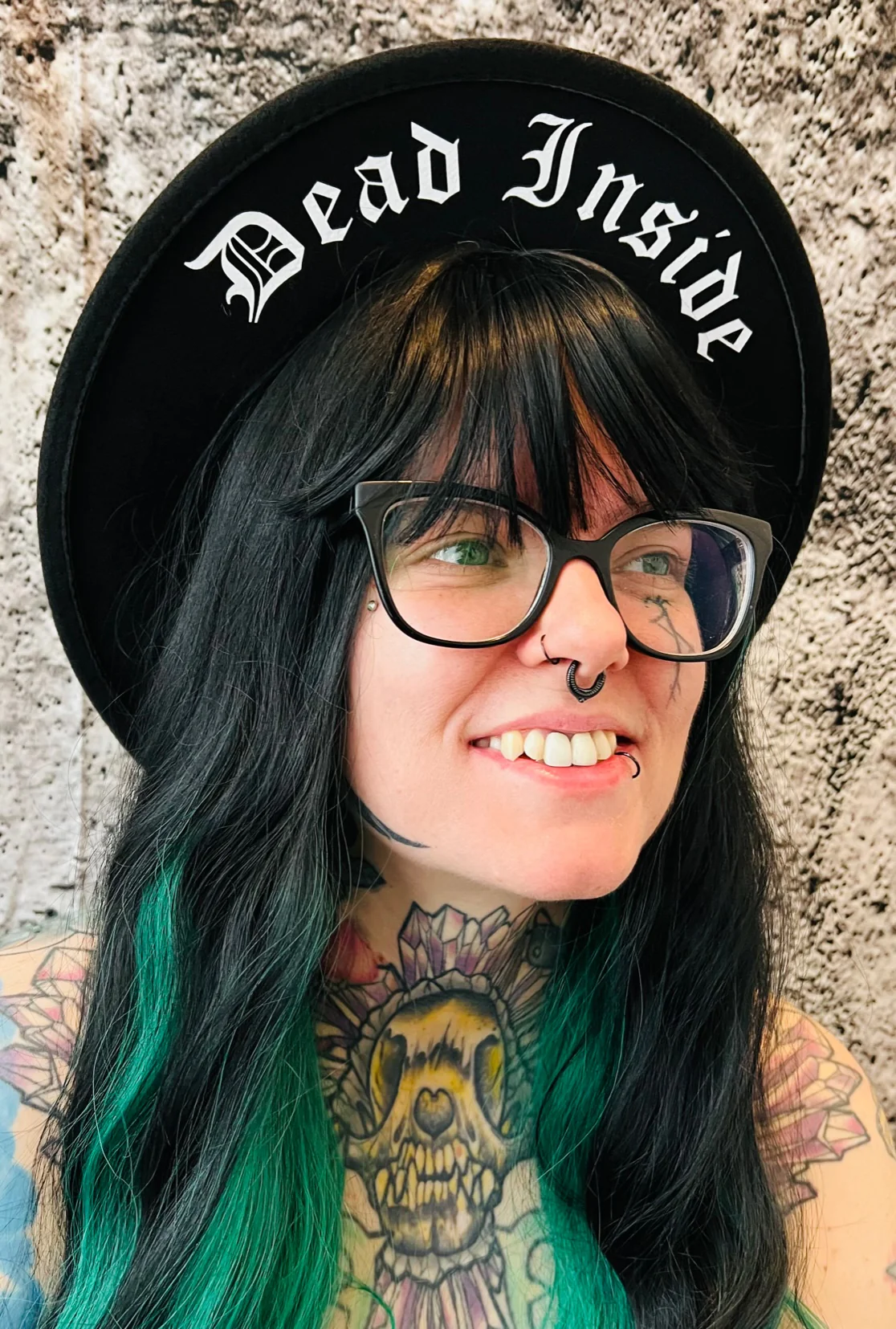 Vegan Felt Wide Brim Hat - "Dead Inside" - Gothic - Image 2