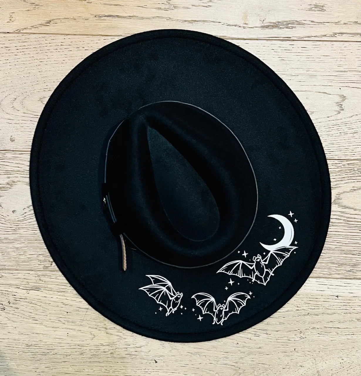 Vegan Felt Wide Brim Hat - XL Brim - Batty Moon