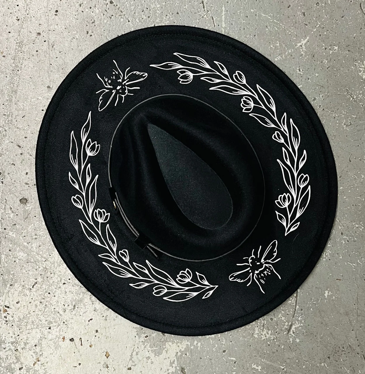 Vegan Felt Wide Brim Hat - XL Brim - Bee Florals