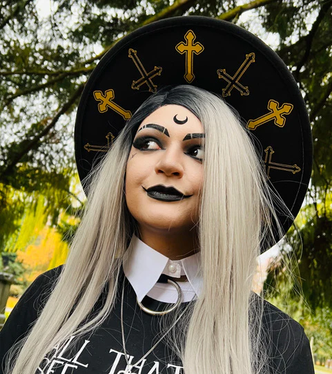 Vegan Felt Wide Brim Hat - XL Brim - "Crosses" - Image 2