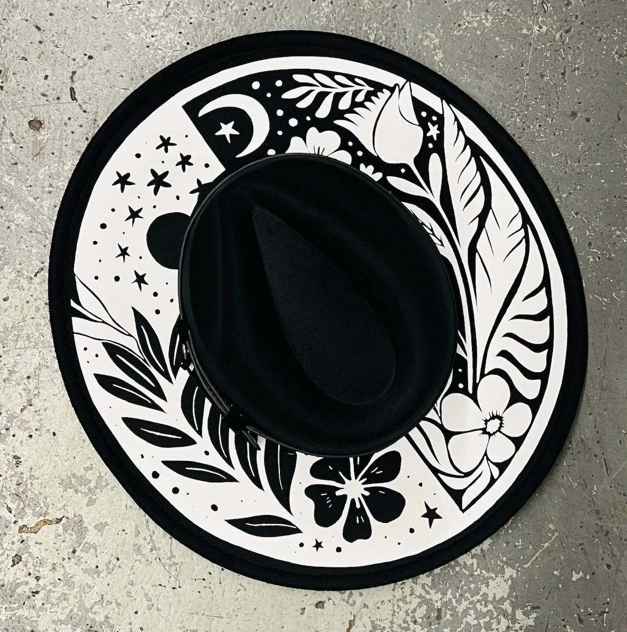 Vegan Felt Wide Brim Hat - XL Brim - Night and Day Floral