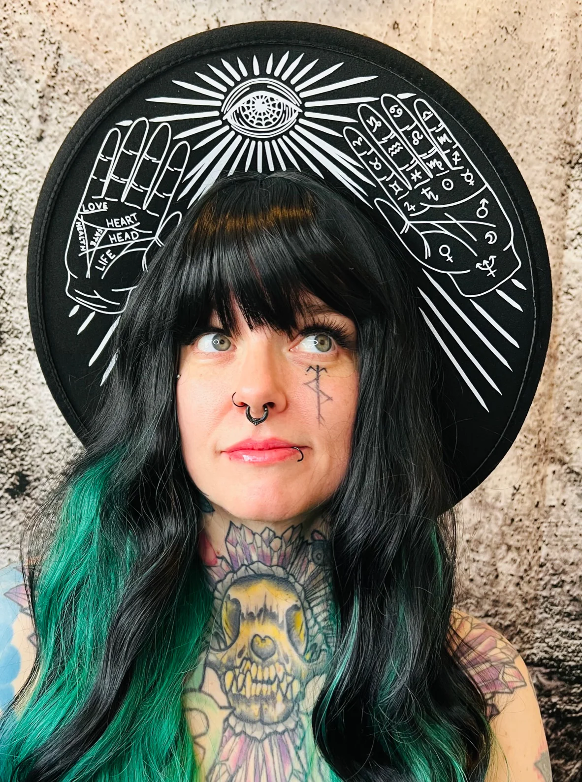 Vegan Felt Wide Brim Hat - XL Brim - "Palmistry"